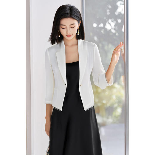 薄透气醋酸短外套 米思阳2025夏季新款轻气质高级感七分袖西装1531 商品图4