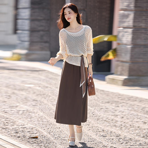 HY8633时尚连衣裙女2025秋季新款气质镂空罩衫+吊带裙显瘦两件套 商品图0