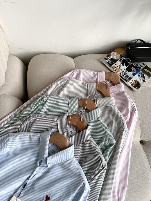 AMI男女同款经典款红色爱心条纹长袖衬衫(ZY*SS) 商品图10