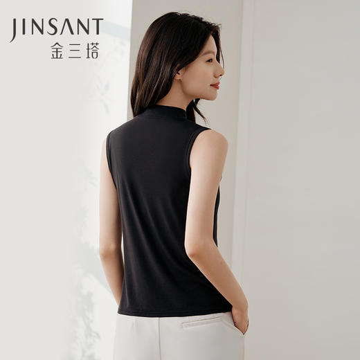 金三塔桑蚕丝莫代尔打底衫女舒适内搭可外穿无袖立领背心秋冬新品 NZFFD720 商品图0