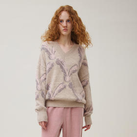 谜底V领套头针织衫女2025秋季新品原创提花百搭减龄毛衣253MZ1325