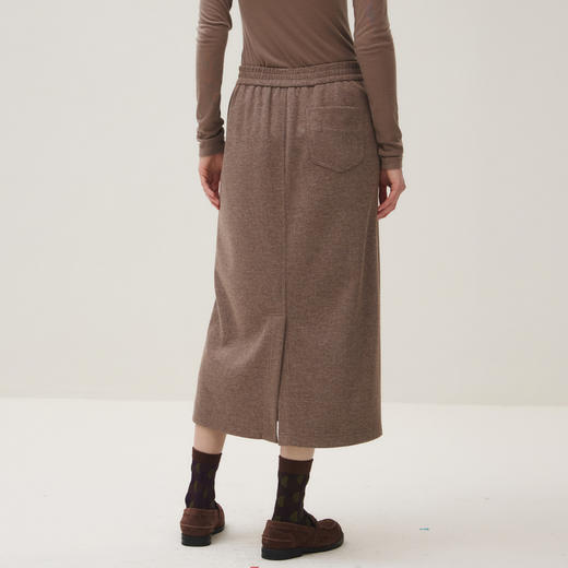 谜底半裙女2025秋季新品A型羊毛混纺醋酸后腰橡筋中长裙253MB1037 商品图2