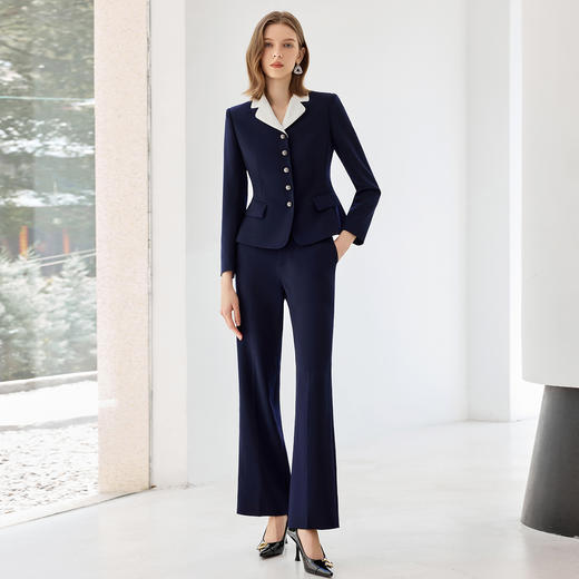 IWY/藏青色气质拼接领西装套装女2025新款长袖总裁商务职业正装25CP826 商品图0