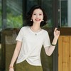 西子/【月光夜曲】桑蚕丝进口高密机织圆领扭结抽褶百搭黑白色T恤/TXTJ195 商品缩略图1