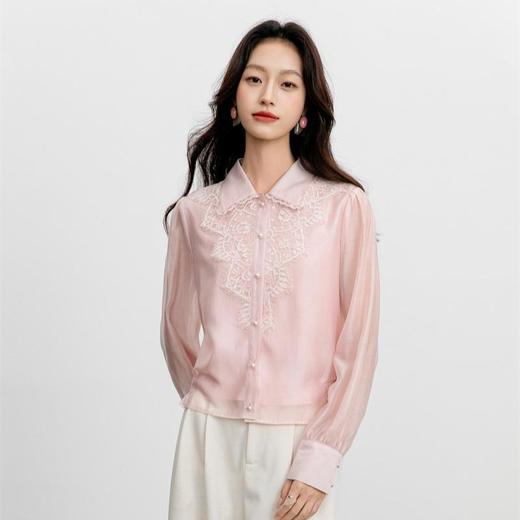 「自」全新升级【铂金会员174/天猫229/差价55】(15159)洛诗琳法式气质天丝衬衫2025年秋季新款蕾丝拼接显瘦衬衣女 商品图1