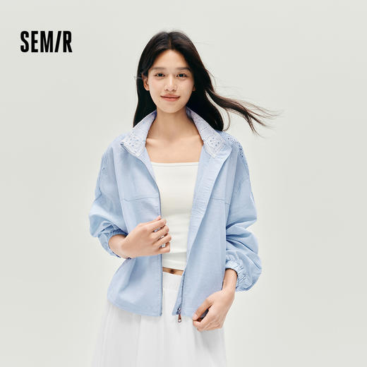 森马外套女秋短款蕾丝宽松蝙蝠袖棉麻立领2025新款甜美小清新夹克 商品图1