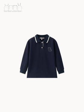 藏青撞色绣花polo衫