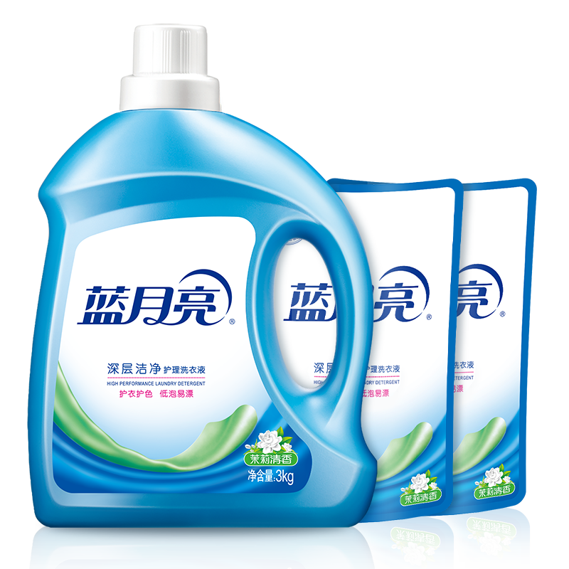 蓝月亮茉莉清香洁净洗衣液3kg+茉莉清香洁净洗衣液袋装500g*2