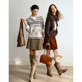 OLrain欧芮儿2025新款女秋季费尔岛复古几何毛织套头衫宽松上衣