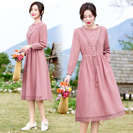 蕾丝花边棉麻，文艺风连衣裙HR-NYMYZ09 商品图3