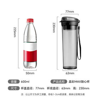 特百惠（Tupperware）晶彩MAX塑料杯600ml 男女士学生运动水杯子大容量泡茶杯 奶茶棕 商品图2