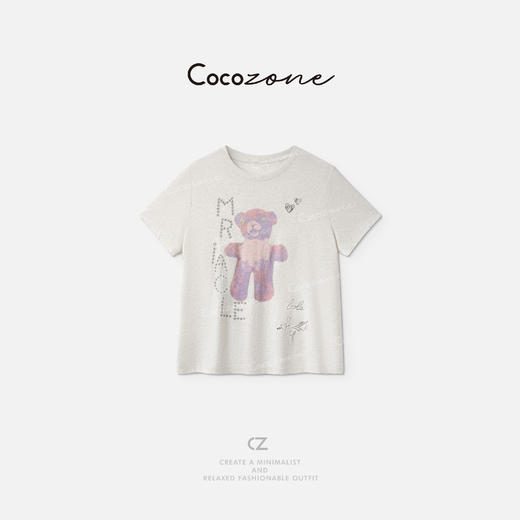 COCO ZONE 刘一一  童趣俏皮减龄系列简约复古洗水T恤 CD1A1172 商品图0
