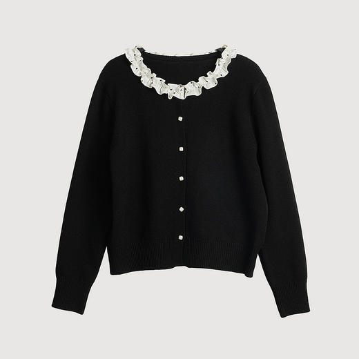 OLrain欧芮儿2025新款女秋季黑色法式荷叶边领毛织开衫精致针织衫 商品图3