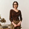 OLrain欧芮儿2025新款女秋季法式咖色设计感扭结领T恤长袖上衣 商品缩略图0