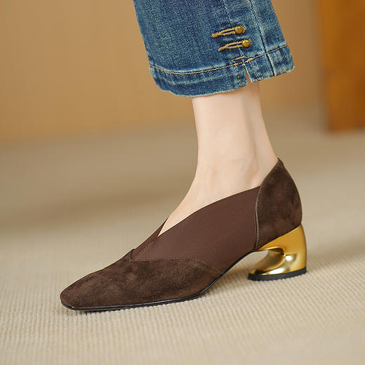 OLDB563-1深口单鞋女2025年新款高跟鞋小皮鞋方头高跟鞋春秋季粗跟真皮女鞋 商品图2