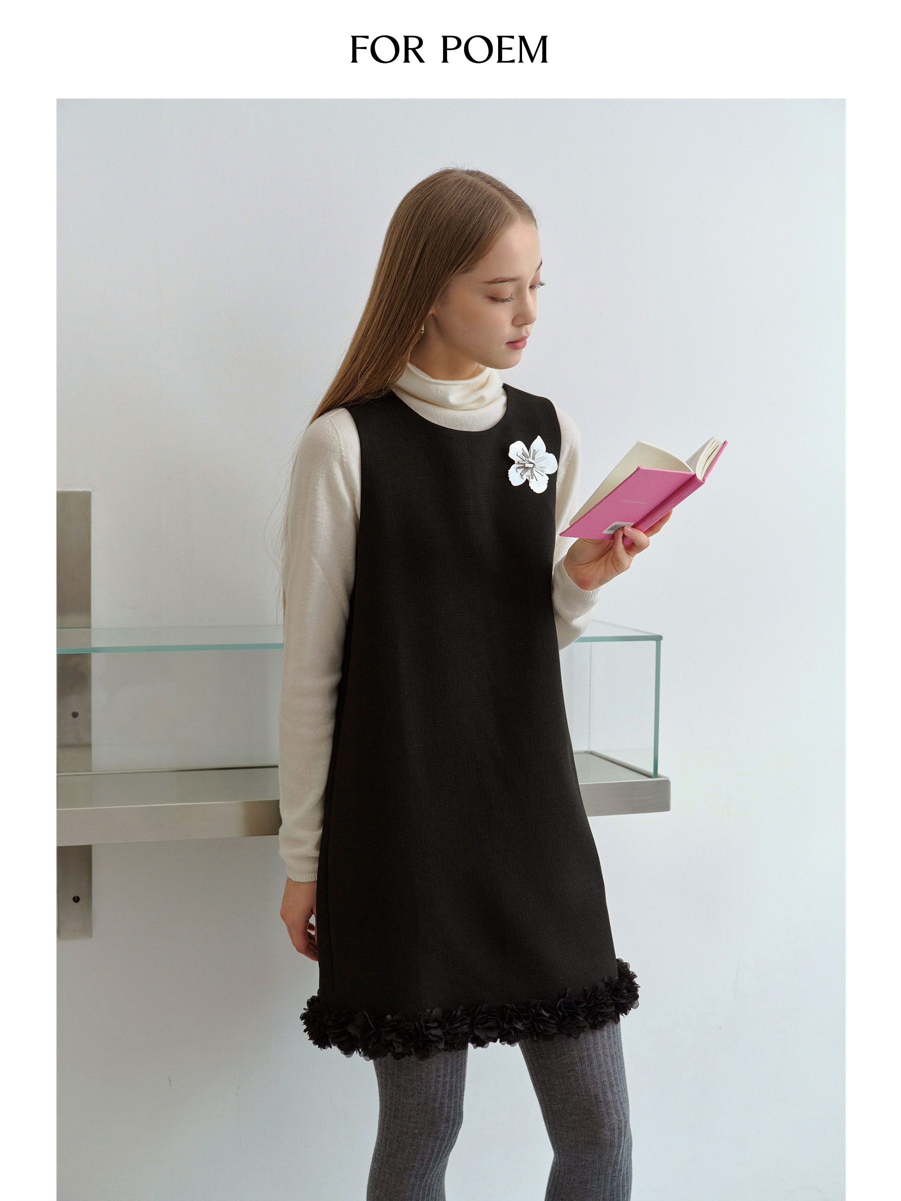 ForPoem 现货 25/FW原创设计圆领醋酸花边底摆背心连衣裙