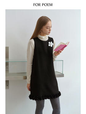 ForPoem 现货 25/FW原创设计圆领醋酸花边底摆背心连衣裙