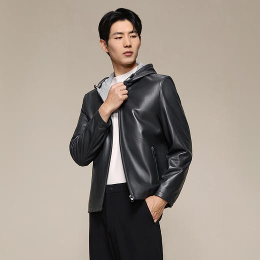 柒牌皮衣男款2025秋冬新款商务休闲外套男士帽领时尚百搭舒适男装129J70560 商品图1