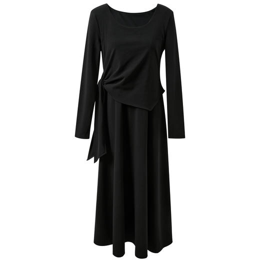 三彩2025秋季新款假两件连衣裙长袖A字裙长裙简约气质M 商品图4