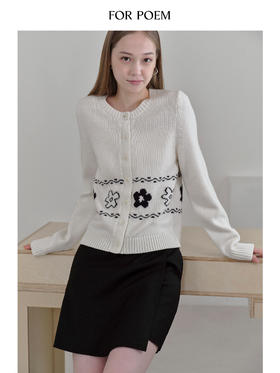 ForPoem 现货 25/FW原创设计圆领简约花朵费尔岛开衫羊毛针织开衫