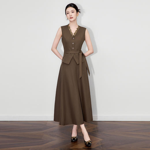 「高货wl」全新升级【铂金会员404/天猫539/差价135】(99824)洛诗琳气质蕾丝V领背心马甲时尚高腰大摆半身裙两件套 商品图0