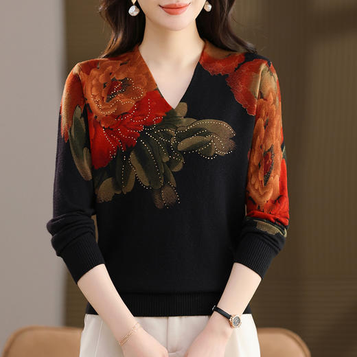 FCY SJ25827复古花色羊毛印花毛衣针织衫 商品图2