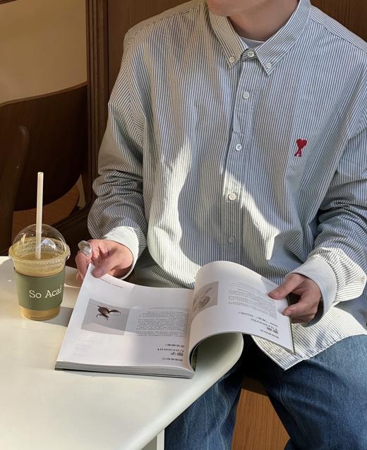 AMI男女同款经典款红色爱心条纹长袖衬衫(ZY*SS) 商品图5