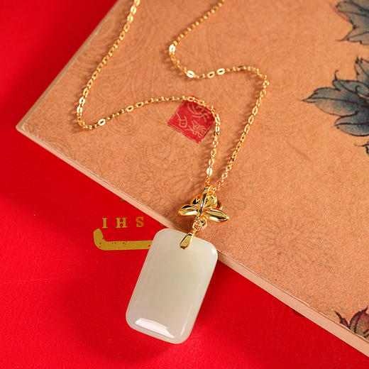 【连连无事】S925银镀金烧蓝莲花无事牌和田玉项链【RP-项链1210】 商品图2