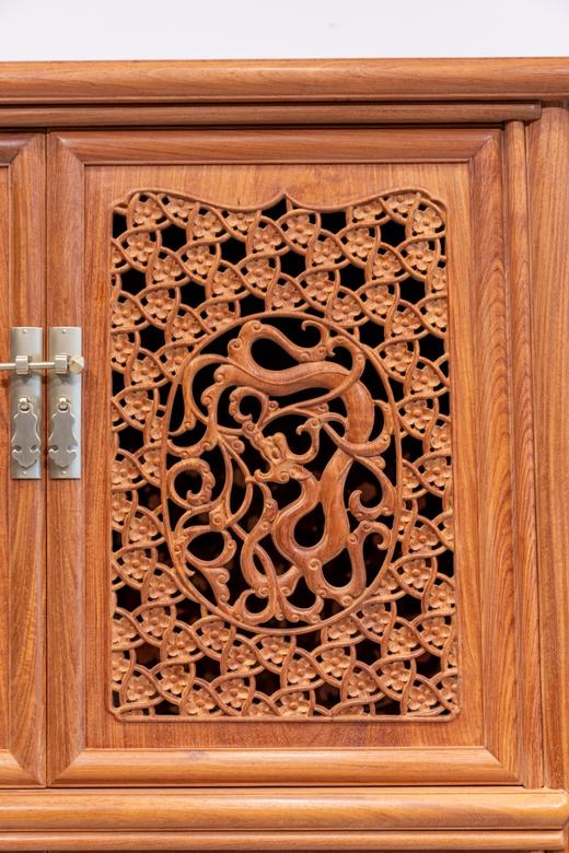 红桥红  家具严选  缅甸花梨（大果紫檀）  【182 透雕梅龙 圆角柜】 商品图3