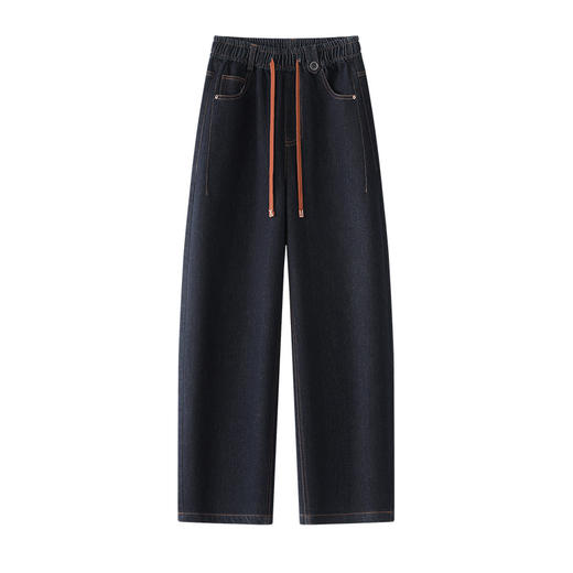 HSS 3037松紧腰系带牛仔弯刀裤水洗宽松显瘦休闲直筒裤 商品图4