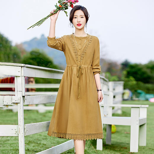 蕾丝花边棉麻，文艺风连衣裙HR-NYMYZ09 商品图2