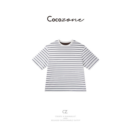 COCO ZONE 刘一一【100棉】自然简约个性条纹圆领T恤 CD1A1184 商品图0