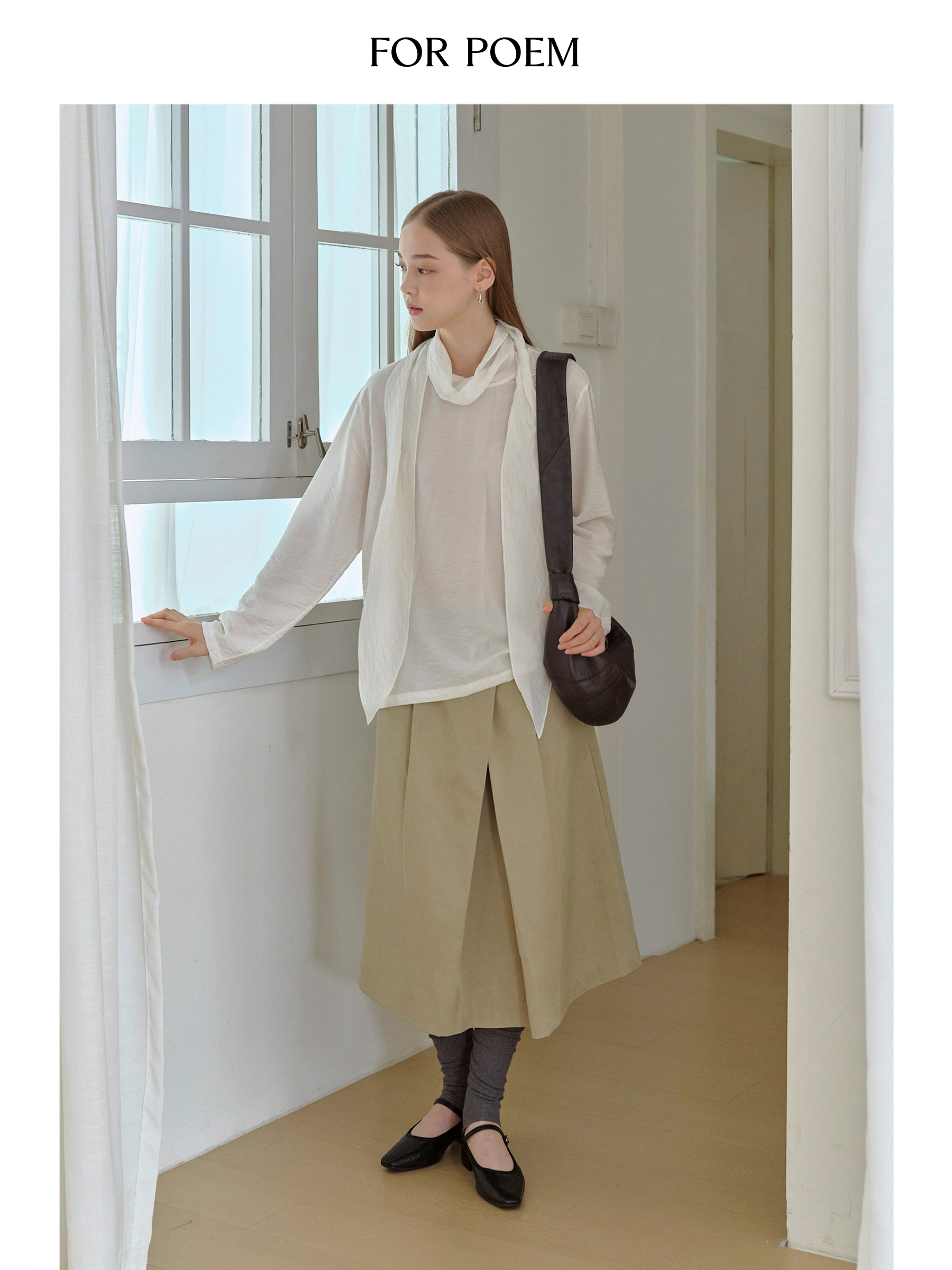 ForPoem 现货 25/FW原创设计宽松高领飘带系带简约长袖衬衫