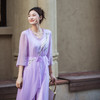 【林栖设计小店】【林栖推荐】幕山紫绣花合欢花天丝真丝不对称桑蚕丝飞片设计连衣裙女N1954111 商品缩略图2