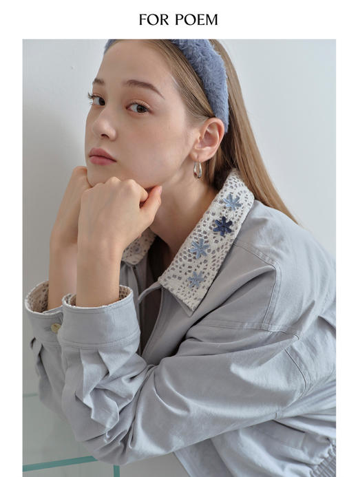 ForPoem 现货 25/FW原创设计可拆卸花朵领子休闲经典夹克外套 商品图4