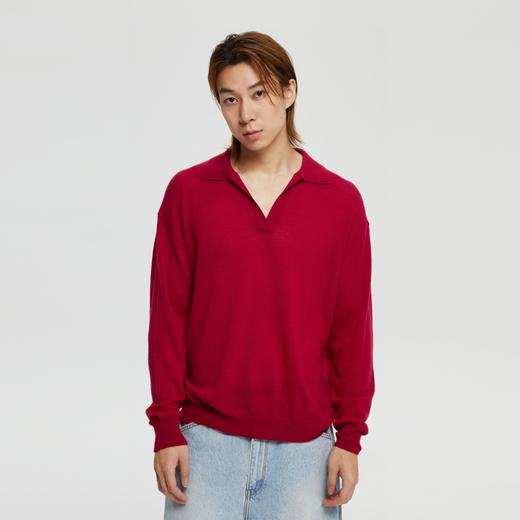 oneup羊毛针织翻领V领宽松长袖 商品图1