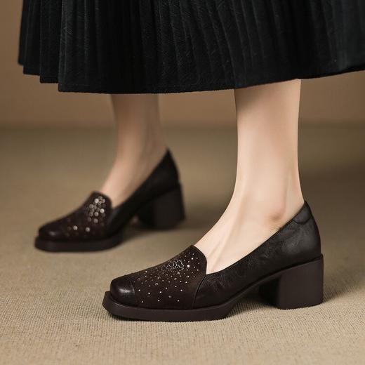 【预售5天】舒适厚底水钻羊皮乐福鞋，中跟小皮鞋单鞋ZYY&A1344 商品图3