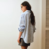 OLrain欧芮儿2025新款女秋季法式蓝色条纹绣花设计感慵懒长袖衬衫 商品缩略图3