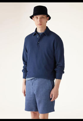 L/P 诺亚 深蓝色 长袖翻领POLO衫 CX210