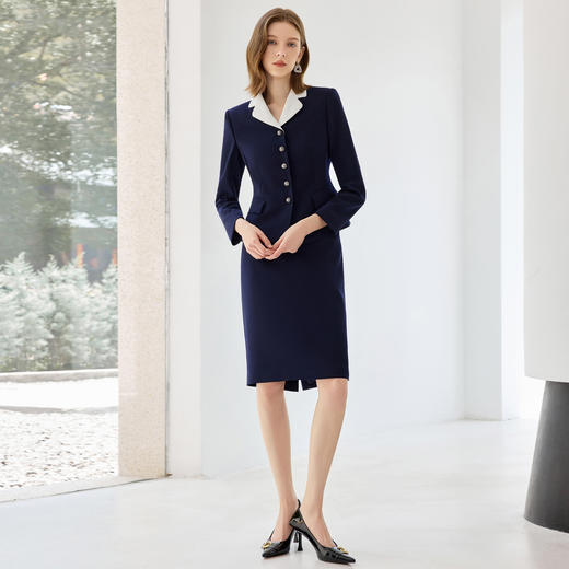 IWY/秋款长袖藏青色西装套裙女优雅气质珠宝设计师工作服职业装25CS826 商品图2