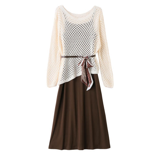 HY8633时尚连衣裙女2025秋季新款气质镂空罩衫+吊带裙显瘦两件套 商品图4