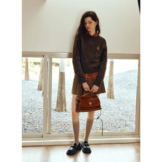 OLrain欧芮儿2025新款女秋季美拉德圆领花纱毛织套头衫长袖上衣 商品图2