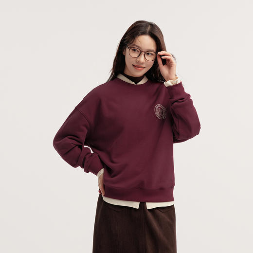 森马卫衣女设计感图案oversize发热抑菌冬绣花抓绒上衣慵懒学院风 商品图2