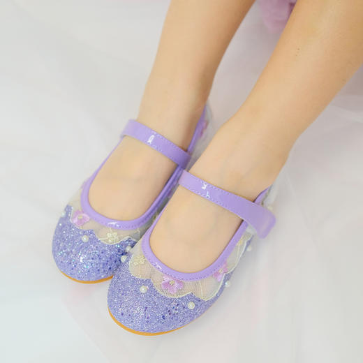 LW绣花网布花边珍珠钉扣爱心跟公主鞋 商品图3