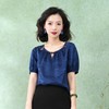 西子/【佛头青】桑蚕丝花罗新中式气质泡泡袖木珠镂空上衣/SYBH210 商品缩略图1
