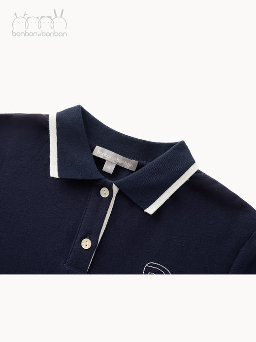 藏青撞色绣花polo衫 商品图3