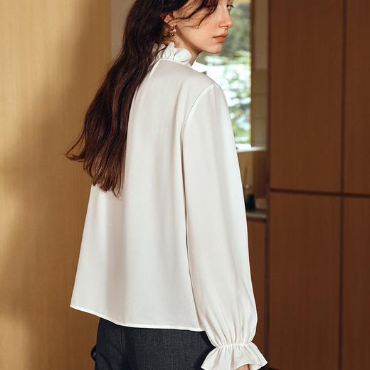 OLrain欧芮儿2025新款女秋季飘带法式雪纺衬衫荷叶边领长袖上衣 商品图2