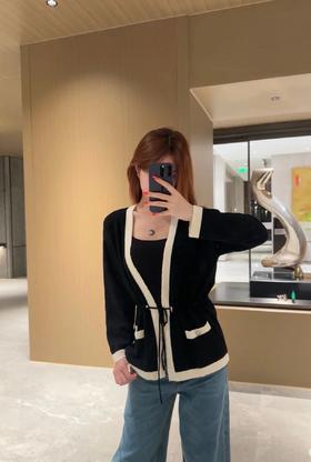 香奈儿25早秋新款手工坊系列拼色绑带开衫（TM）