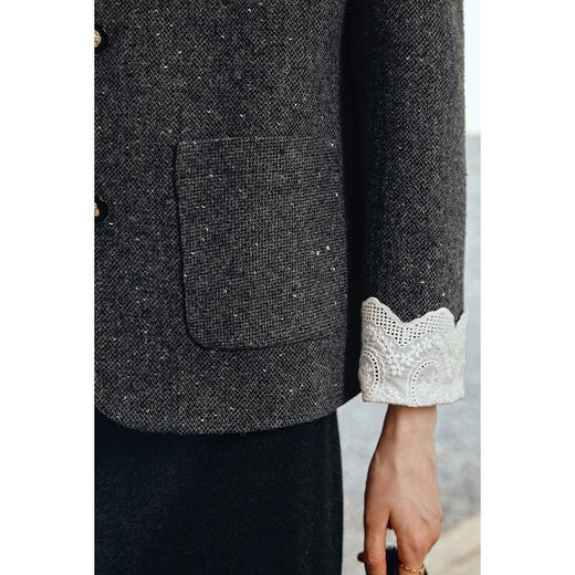 OLrain欧芮儿2025新款女秋季通勤灰色小香风设计感毛呢短外套上衣 商品图1