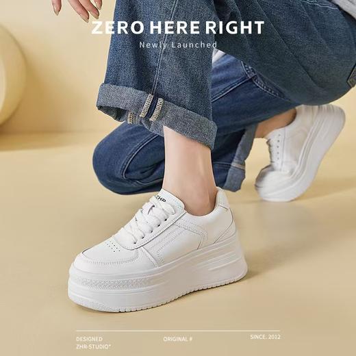 【超轻量小白鞋】ZHR 则则6.5增高小白鞋圆头系带厚底女鞋3802965 商品图7